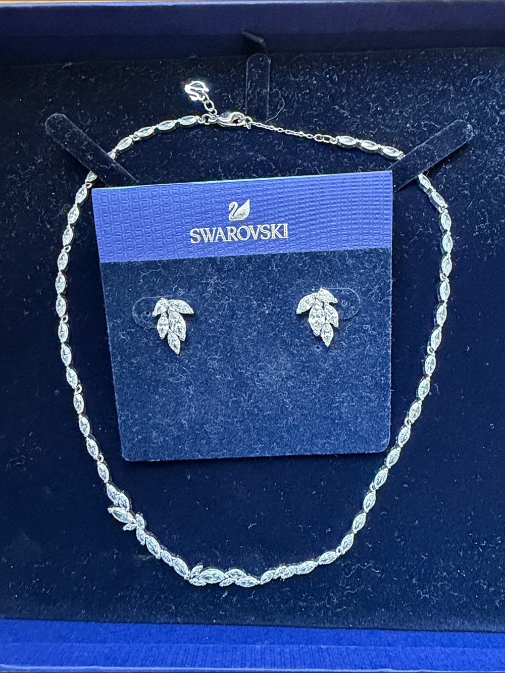 Swarovski Silver Marquise Crystal Leaf Earrings